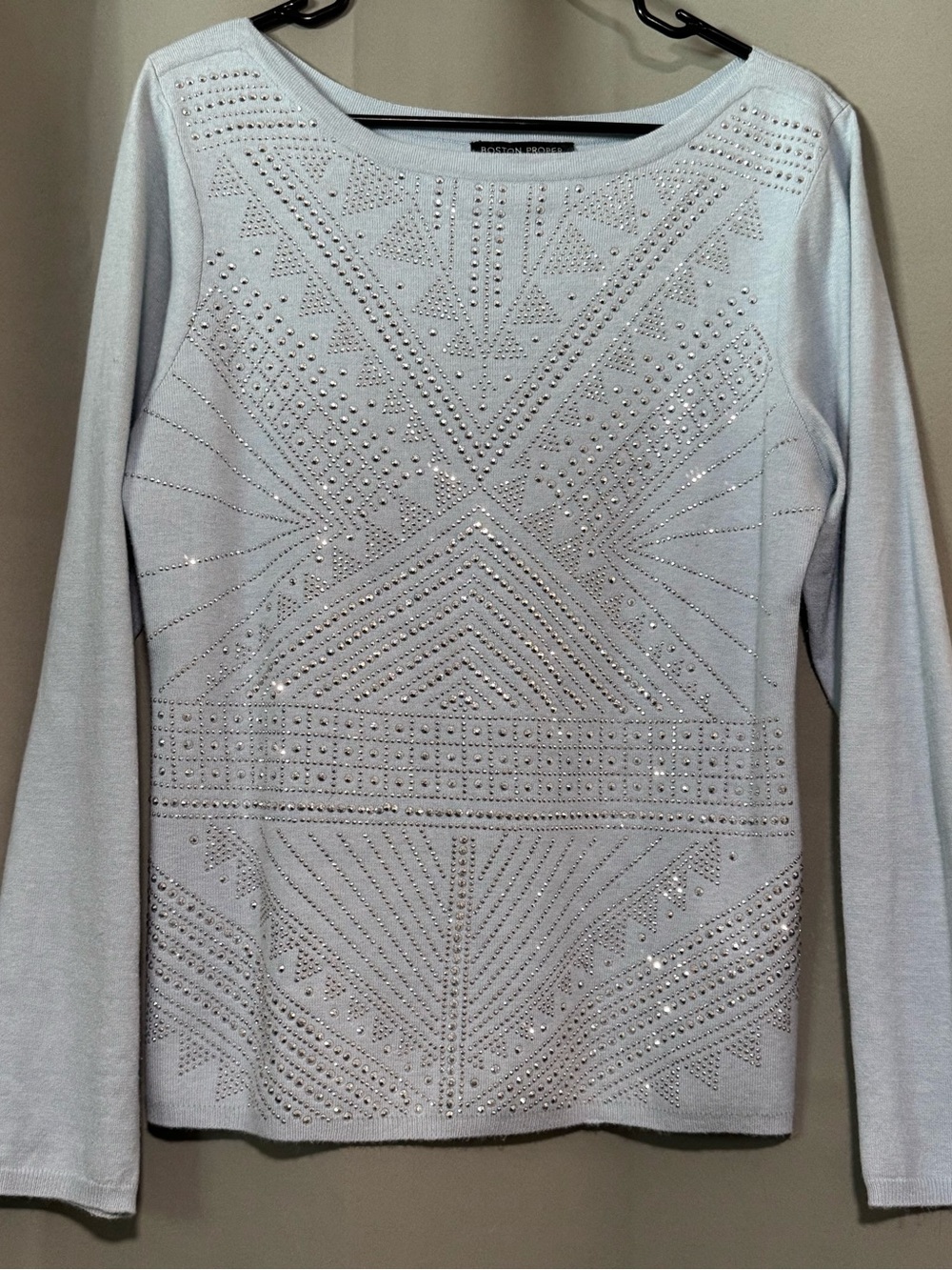 Boston Proper XL Light Blue Rhinestone Embellished Sweater